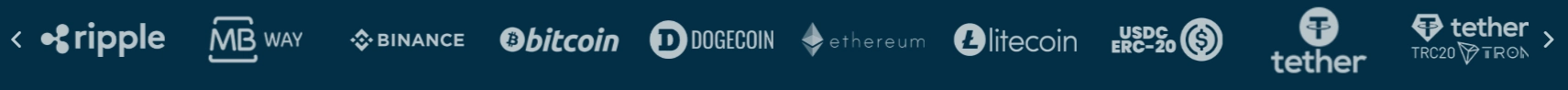 Hercules Casino méthodes de paiement avec cryptomonnaies et logos Ripple Bitcoin Ethereum Litecoin Binance et Tether